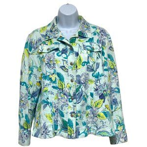 Alfred Dunner-Women's Petite Large Snap Jacket Long Sleeve Sequins Floral Design